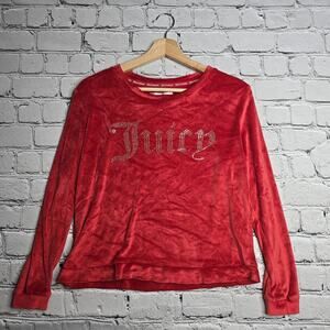 Juicy Couture Sleepwear Red Fuzzy Soft‎ Long Sleeve Rhinestone Top Size Small
